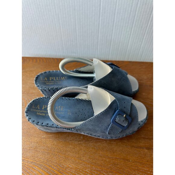 La Plume Women's Size 38 Blue Leather Slip-On Sandals With Buckle Accent Sz 6.5 - Picture 2 of 9